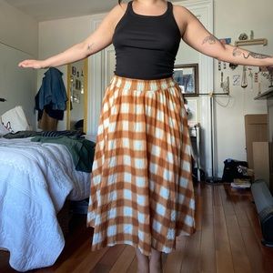 Mustard and white plaid skirt